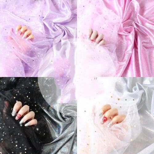 Glace 3M/Lot sequin fabric star mesh lace fabric for dress wedding decoration rainbow sequin dress TX1059