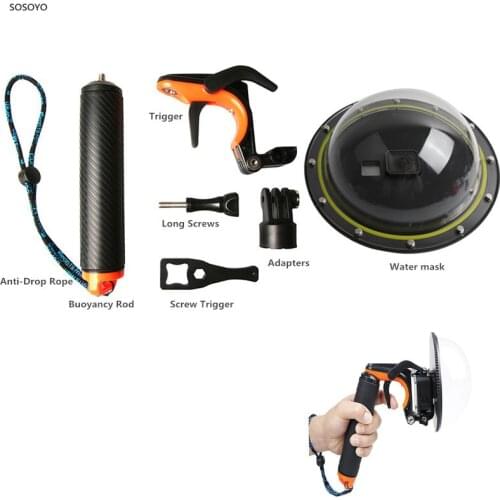 Dome Port Waterproof Diving Case Housing Lens Mask with Handle and trigger For Gopro Hero 5 6 7 black Silver white Action Camera