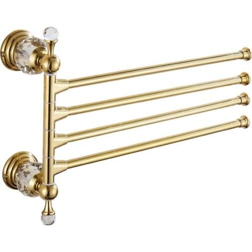 Brass Bathroom Towel Bar/Holder/ Rack Foldable Movable Rotatable Wall Mounted Nail Punch 3-4 Bars Bath Hardware Gold/Chrome 35CM