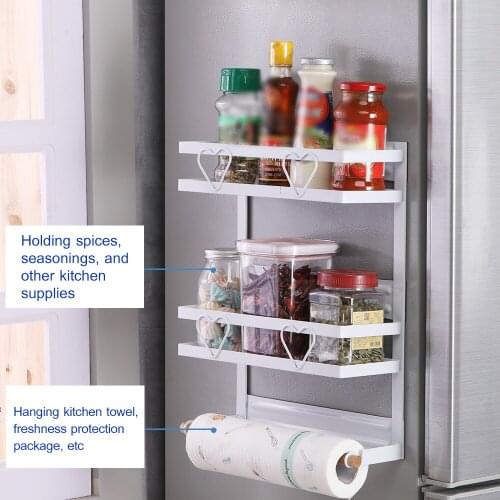 Metal Refrigerator Side Storage Organizer Rack Kitchen Magnetic Refrigerator Storage Rack Fridge Organizer Hanging Shelf