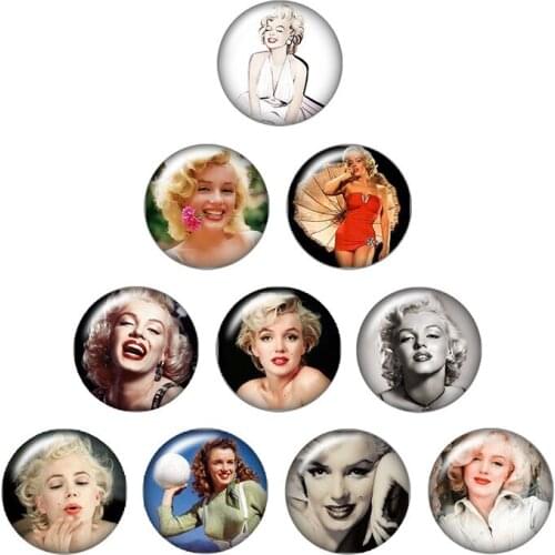 Monroe Hepburn Bieber Super stars 10pcs mixed 12mm/16mm/18mm/25mm Round photo glass cabochon demo flat back Making findings
