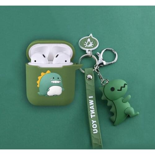 Cartoon Dinosaur Cases For QCY T8 TWS Wireless Bluetooth Earphones t8s Silicone Protective Cover for qcyt10 t11 case chain