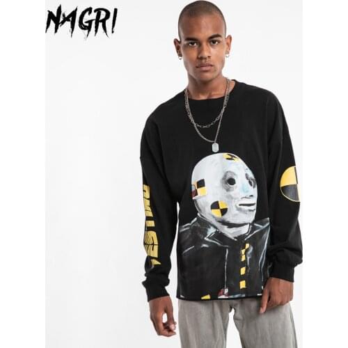 NAGRI Asap Rocky Face Abstract Robot Men Tshirt Crew Neck Funny Graphic Long Sleeve Japanese Style T-Shirt For Men Clothing