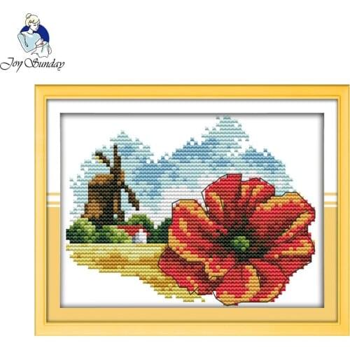 Joy Sunday June Flower Printed Canvas Counted DIY Chinese Cross Stitch Kits Printed Cross-stitch Set Embroidery Needlework