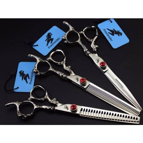 Freelander 7 inch Japan 440C silver pet scissors set for pet grooming scissors