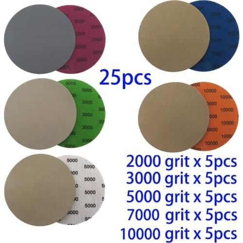 25pcs 5" 125mm Hook Loop Wet/Dry Sandpapers 2000/3000/5000/7000/10000 Grit Waterproof Sanding Discs For Polishing