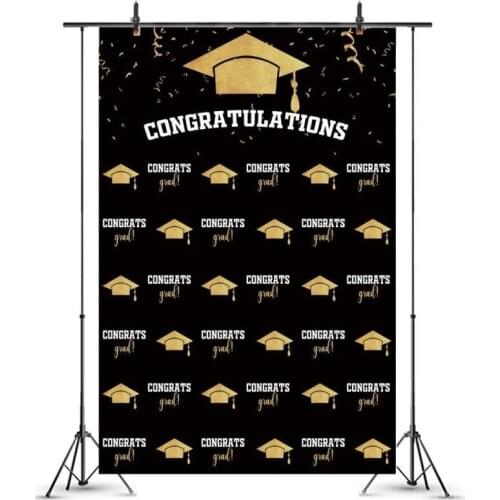 Repeated Golden Bachelor Cap Congratulations Party Background Photo Back to School College Graduation Backdrops Photography