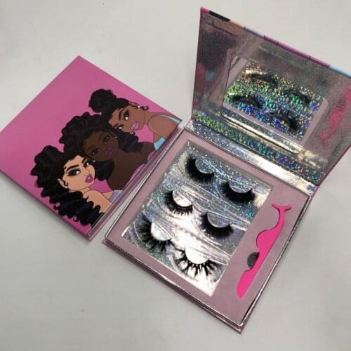 New design eyelash case with mirror for 25mm mink lashes eyeliner glue pen tweezers custom logo lash kit