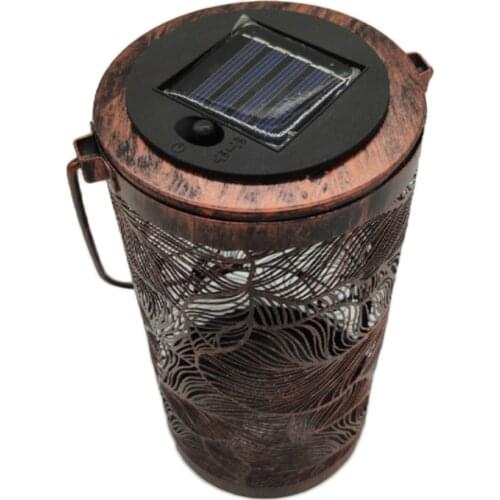 New Solar Wrought Iron Woods Hollow Lantern Outdoor Metal Feather Pattern Lighting Outdoor Decor SCI88