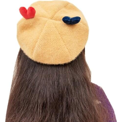 Autumn Winter Childrens Knitted Love Heart Beret Caps Cute Kids Candy Color Warm Baby Girls Woolen Hats