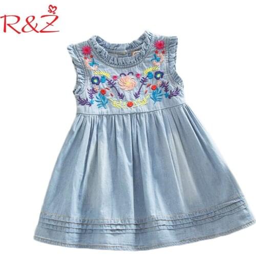 R&Z Girls Denim Dress 2019 Princess Dress embroidered Sleeveless high quality casual comfortable brand childrens clothing