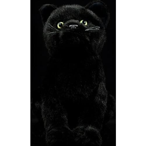 Real Life Black Cat Stuffed Plush Toy Kids Gift Cute Felis Catu Model Soft Bombay Lifelike Simulation Animal Child Doll Original