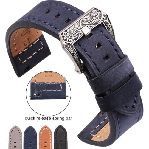 Genuine Leather Watchband With Carved Pattern Buckle Bands 4 Colors Cowhide Bracelet Strap Watch Accessories 20mm 22mm 24mm