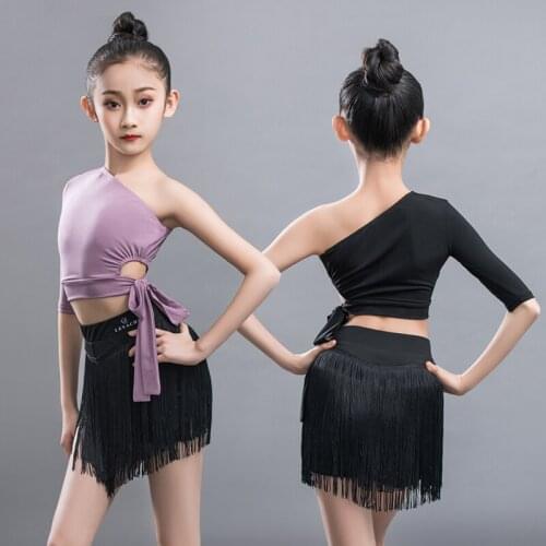 Off-Shoulder Girls Latin Dance Bandage Shirt Tassel Shorts Outfit Ballroom Dancing Practice Wear Performance Costume Suit YS1415