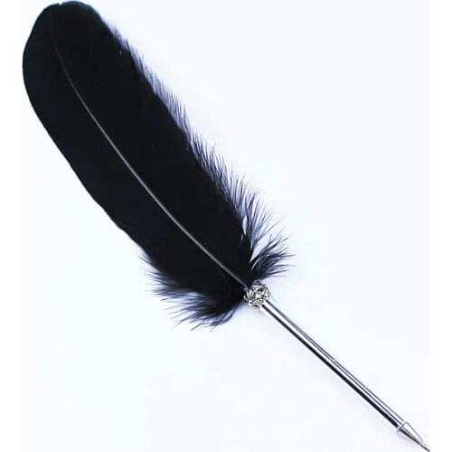 Feather Ballpoint Pen ,Black Ink ,Vintage Feather Quill Refined Plated Rod ,Quill Ballpoint Pen for Sign ,Wedding Gift ,Luxury