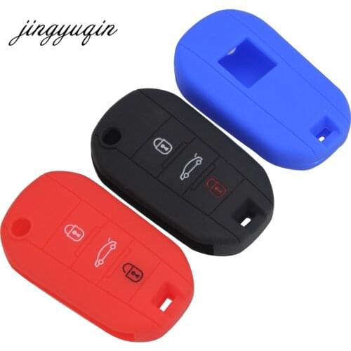 Jingyuqin Silicone 3 Button Flip Remote Key Case Fob Cover Holder For Citroen Peugeot 208 508 2008