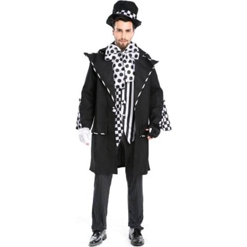 Fairy tale Alice In Wonderland cosplay Dark Mad Hatter Mens black Fancy Dress adult Halloween Costumes for men party