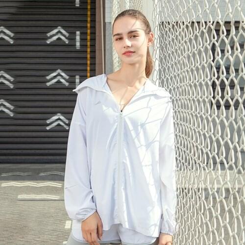 OhSunny Sunscreen Outdoor Sport Anti-UV Coats Hooded Sun Protection Clothes Thin Breathable Solid Long Sleeve Pleated Waist