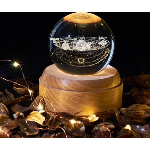 3D Elk Moon Crystal Ball Luminous Rotary Music Box Christmas Birthday Gift Wooden Hand Crank Music Box Home Decoration