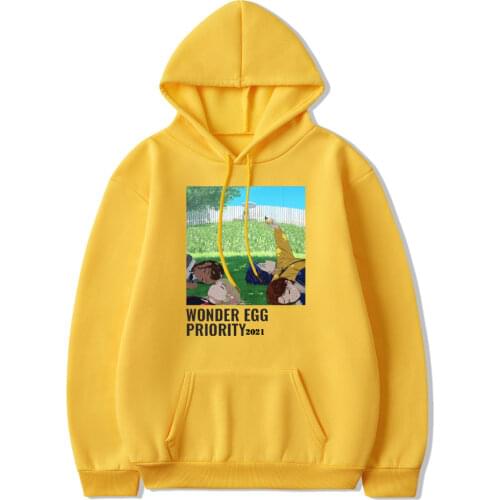 Wonder Egg-Cartoon Print Hoodie Floral Pocket Sportswear Kawaii Style Loose Casual Cartoon Print