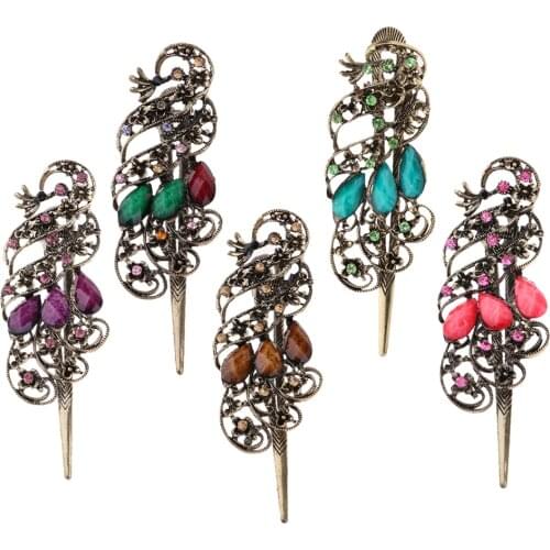 Vintage Peacock Rhinestone Alligator Hair Clip for Women Beauty Tool Jewelry