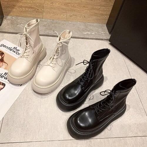 Marten Boot Women Autumn Winter British Wind After Zipper Skinny Motorcycle Boot White Sponge Cake Thick Bottom Ankle Boots