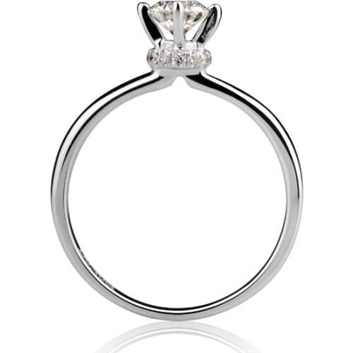 14K Au585 White Gold Ring Women Wedding Anniversary Engagement Party Ring CROWN 4 Claw Round Moissanite Diamond Elegant Trendy