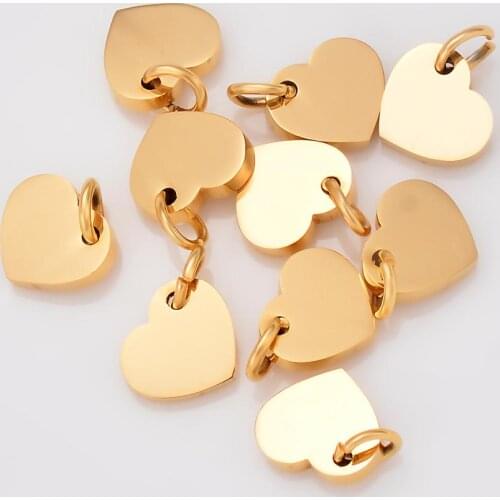 10 pcs Wholesale 9x9mm Heart Charms 3 Colors Stainless Steel Stamping Blank ID Dog Tags Pendant Necklace Jewelry Findings