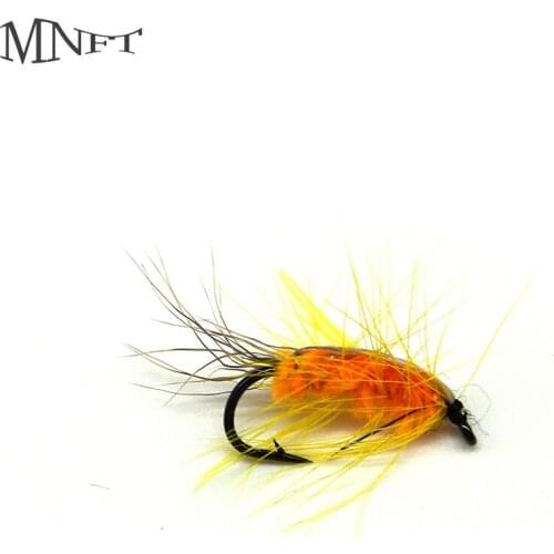 MNFT 10Pcs Yellow Beard Orange Body Flies Fly Fishing Attractor Worm Trout Fly Fishing Lure