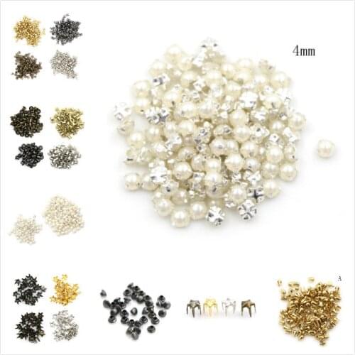 100pcs Handmade Craft 3/4MM Pearl Buckle 2/2.5/5mm Buckles 4mm Mushroom Nail Trumpet Rivets DIY Patchwork Sewing Accessories