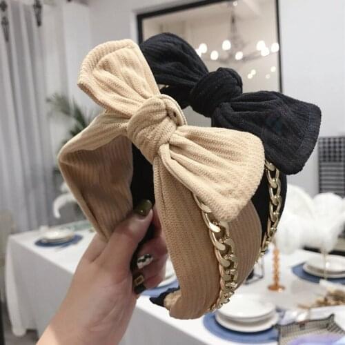 2020 Vintage Metal Chain Jewel Bezel Bows Hair Bands For Women Hair Clips Hoop Headband Girls Hair Accessories opaska do wlosow