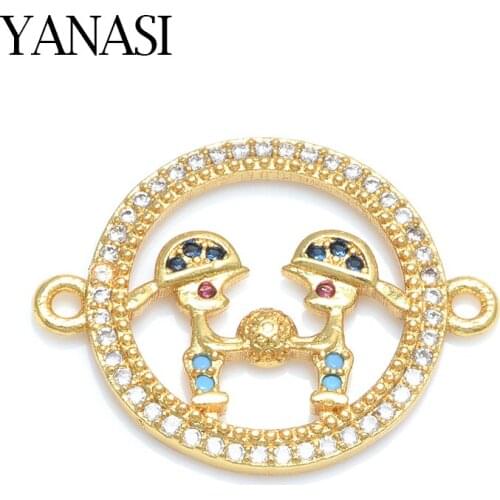4 Colors Cute Colorful Zircon Boy and Girl Connector Charms Bracelet For Woman Couples Lovers DIY Handmade Jewelry Findings
