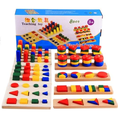 8PC Set Montessori Fine Motor Toys Geometric Shape Building Blocks Matching Cognitive Family Version Preschool ChildrenS Toys
