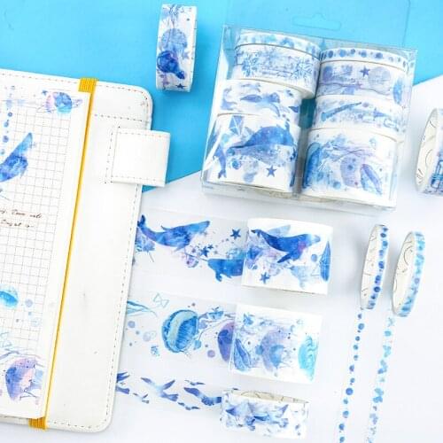 8 Pcs/Pack Fresh Blue Pink Green Series Washi Tape Decorative Adhesive Tape DIY Scrapbooking Sticker Label Masking Tape