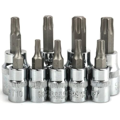9PC Torx Bit CR-V Socket 1/4" 3/8" Drive Star S2 Star Screwdriver Bit Auto Repair Tool T10 T15 T20 T25 T27 T30 T40 T45 T50