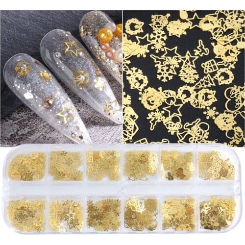 A0ND Christmas Metal Nail Art Nail Metallic Slice Nail Stickers Studs Fingernail