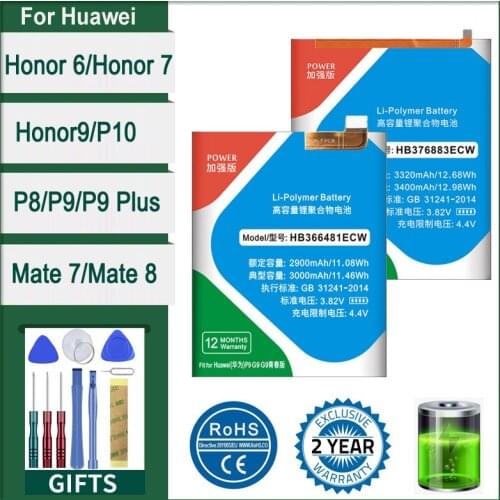 Battery HB4242B4EBW/HB494590EBC/HB3447A9EBW/HB366481ECW/HB376883ECW For Huawei P8 P9 Plus P10 Honor 6 Mate 8 Battery +Free tools