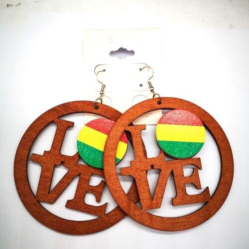 Free Shipping! African Love Rasta Wooden Earrings