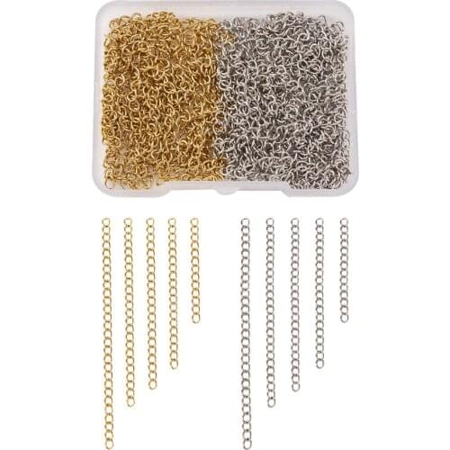 100Pcs/Box Stainless Steel Chain Extenders Bracelet Necklace Extension Chain Tail Twisted Curb Chains For DIY Jewelry Making