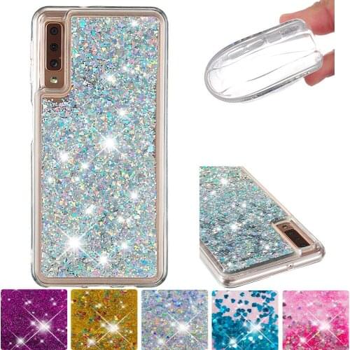 Glitter Flowing Liquid Case for Samsung Galaxy A7 2018 Cute Bling Full Cover SM-A750FN/DS SM-A750F/DS Soft Silicone Fitted Cases