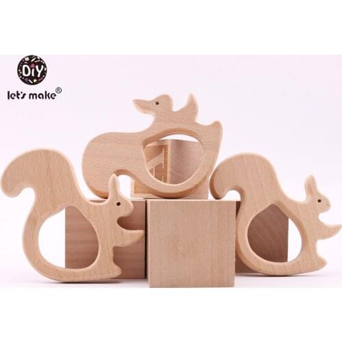 Lets Make Wooden Squirrel 10PC Baby Teether Toys DIY Jewelry Teething Accessories Car Seat Toy Wooden Nursing Pendant Teether