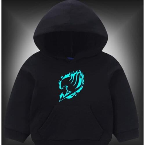 Anime Fluorescent Luminous Children Hoodies FAIRY TAIL Print Kangaroo Pocket Kids Sweatshirts Girls Boy Hooded Pullovers