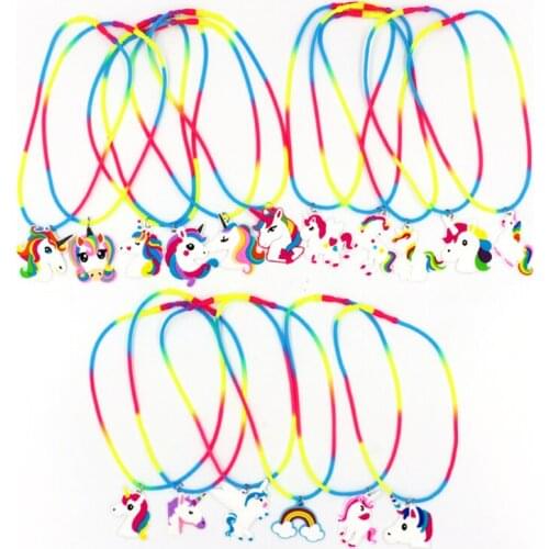 Kid Children Necklace PVC Colorful Unicorn Beads Charm Pendant Boy Girl Gift Favor