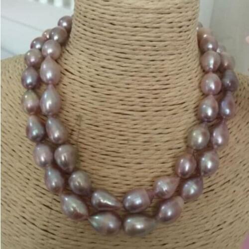 Double strands 11-12mm south sea baroque lavender pearl necklace 18-19"