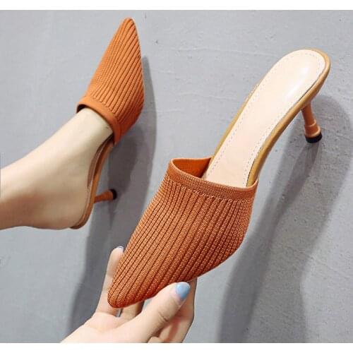 Elegant Knit Breathable Slipper Convenient Women Shoes 2021 New Fashion Fantasy Sexy Small Medium Heel Girl Lady Female Sandals