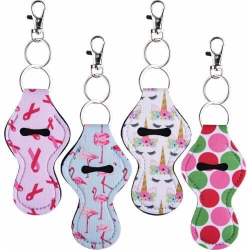 Hot Sale 24pcs Neoprene Lipstick Chapstick Keychain Holder Valentines Gift Cute Girl Party Gifts