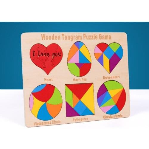 2020 New 6 in 1 Set IQ Wooden Tangram Puzzle Brain Teaser Educational Puzzles Game for Children