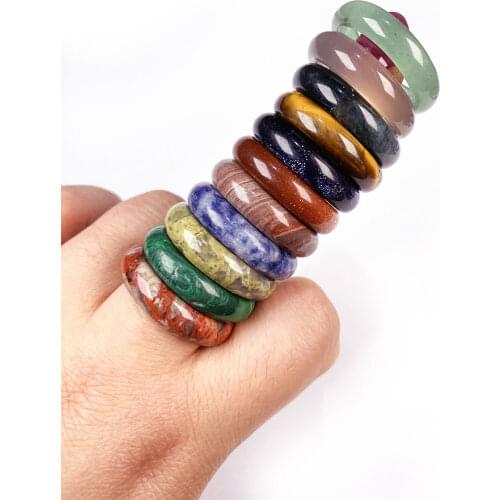 Natural stone rings jewelry a diversity of stones two kinds of models Unisex Circle Natural Stone Finger Rings charms 6mm width
