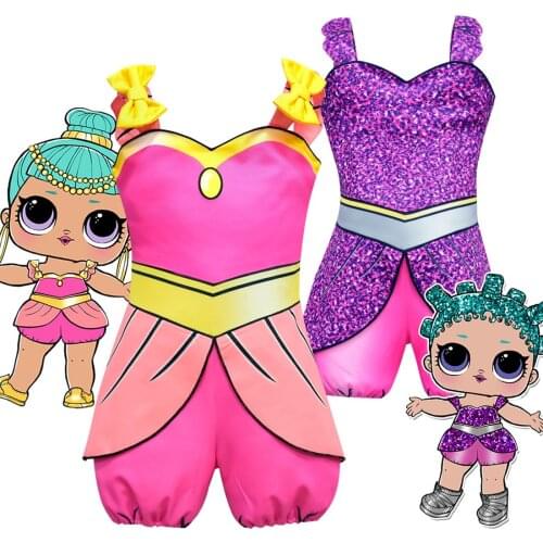 Halloween Pink Jumpsuits Summer Doll Rompers Costume for Children Girl Halloween Cute with Bowknot Purple Costume for Party