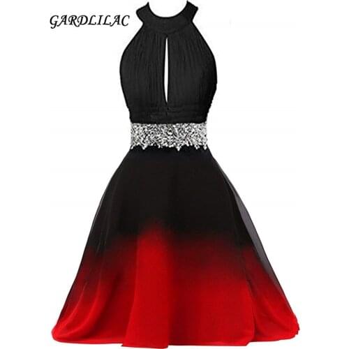 Short Halter Homecoming Dresses 2020 Gradient Beaded Prom Dress Short Backless Chiffon Cocktail Dresses Wedding Party dress G076